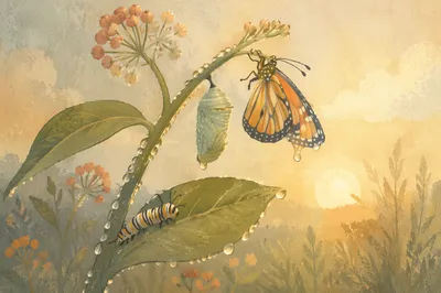 Caterpillar to Butterfly Transformation at Sunrise