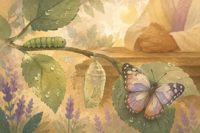 Caterpillar Butterfly Transformation With Prayerful Hope