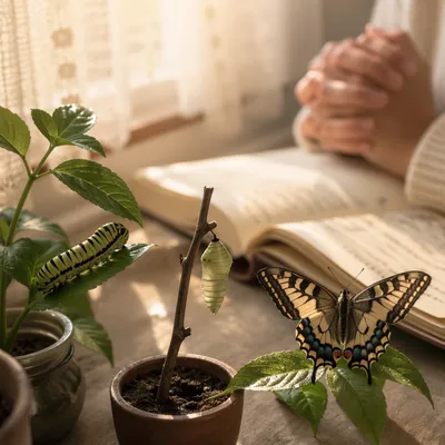 Butterfly Transformation on Prayerful Dawn Windowsill