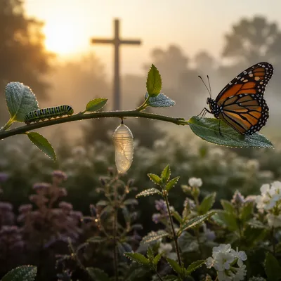 Caterpillar Butterfly Transformation in Chapel Garden