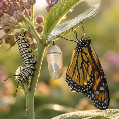 Butterfly Transformation on Milkweed at Dawn