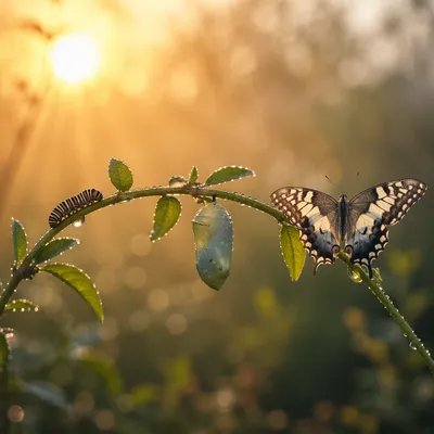 Caterpillar Butterfly Transformation at Sunrise