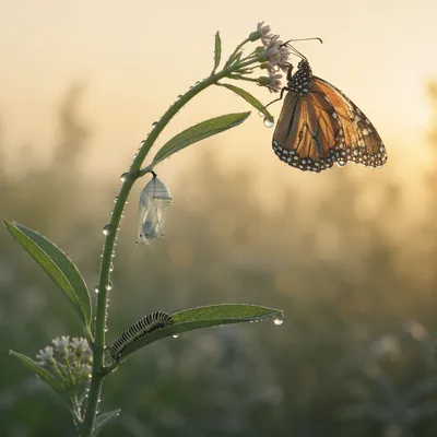 Caterpillar Chrysalis Butterfly Transformation at Sunrise