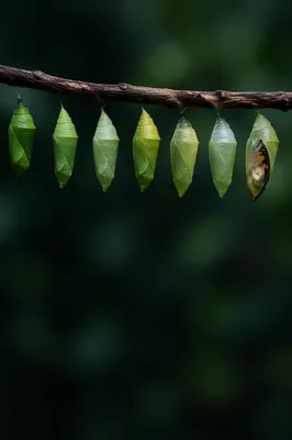 Caterpillar Chrysalis Transformation in Forest Light