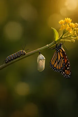 Caterpillar Chrysalis Butterfly Transformation in Golden Light