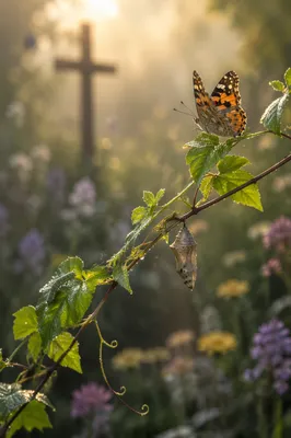Caterpillar Butterfly Transformation in Chapel Garden