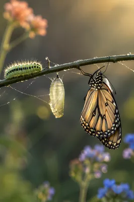 Caterpillar Chrysalis Butterfly on Garden Branch