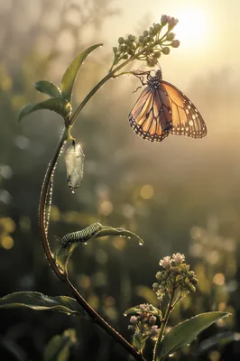 Caterpillar Butterfly Transformation at Sunrise