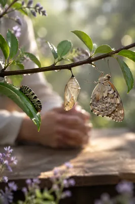Prayerful Butterfly Transformation in Morning Dew
