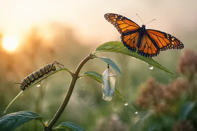 Caterpillar to Butterfly Transformation at Dawn