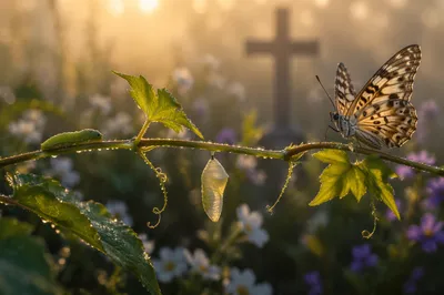 Caterpillar Butterfly Transformation in Chapel Garden