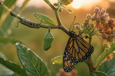 Butterfly Life Cycle on Milkweed Stem