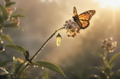 Caterpillar Chrysalis Butterfly Transformation at Sunrise