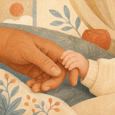 Newborn Hand Holding Adult Finger in Trust