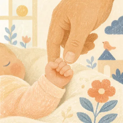 Newborn Hand Holding Parent Finger — Folk Art