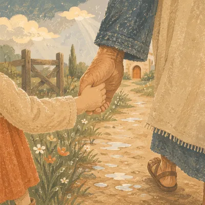 Child Holding Adult Hand on Country Path
