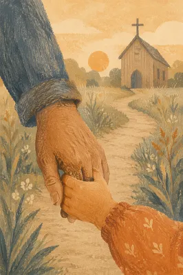 Child Trusting Adult Hand Near Chapel