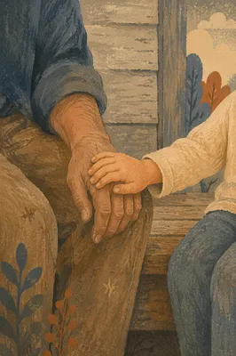 Child Holding Weathered Hand in Trust