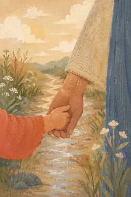 Child Holding Adult Hand in Morning Trust