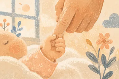 Newborn Hand Holding Adult Finger in Trust