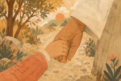 Child Holding Adult Hand on Sunlit Path