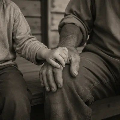 Child Holding Weathered Hand in Trust