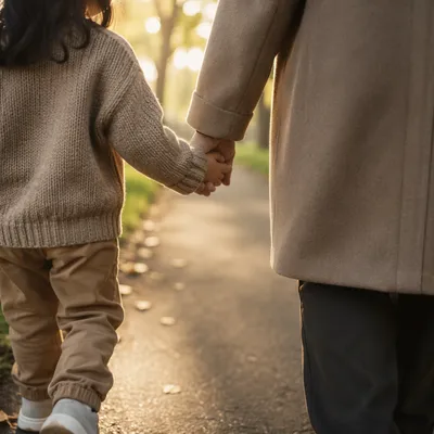 Child Holding Adult Hand in Park