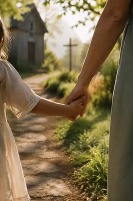Trusting Child Hand on Chapel Garden Path