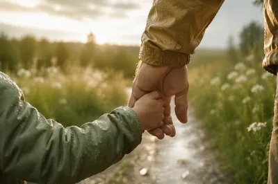 Child Holding Adult Hand in Morning Trust