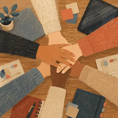 Diverse Hands Stacked in Warm Unity