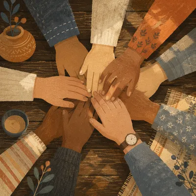 Diverse Hands Stacked in Hopeful Unity