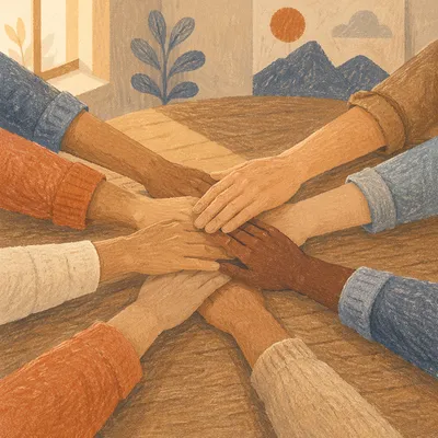 Diverse Hands Stacked in Warm Unity