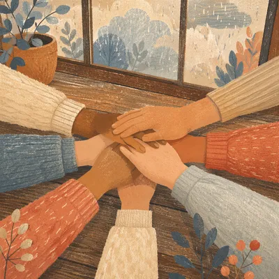Diverse Hands United in Hopeful Support