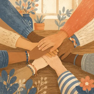 Diverse Hands Stacked in Unity Circle