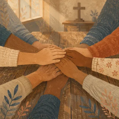 Diverse Hands United in Prayer Room