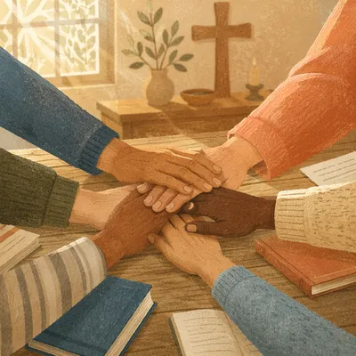 Diverse Hands United in Prayer Room