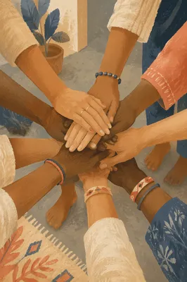 Diverse Hands Stacked in Hopeful Unity