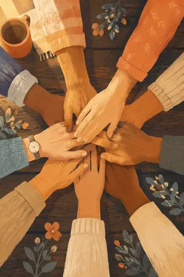 Diverse Hands Joined in Hopeful Unity