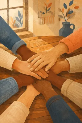 Diverse Hands Stacked in Hopeful Unity