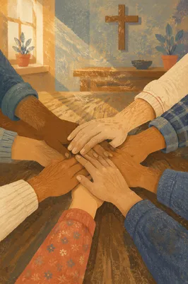 Diverse Hands United in Prayer Room