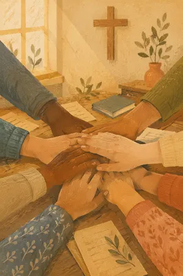 Diverse Hands United in Prayer Room