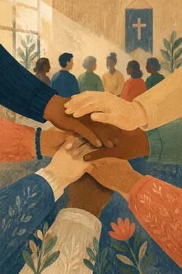 Diverse Hands United in Church Fellowship