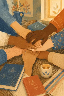 Diverse Hands Stacked in Prayerful Unity