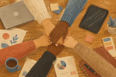 Diverse Hands Stacked in Warm Team Unity