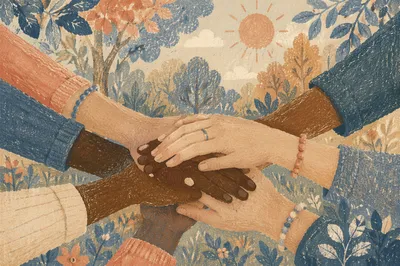 Diverse Hands Stacked in Hopeful Unity