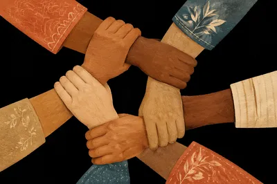 Diverse Hands Joined in Circle of Unity