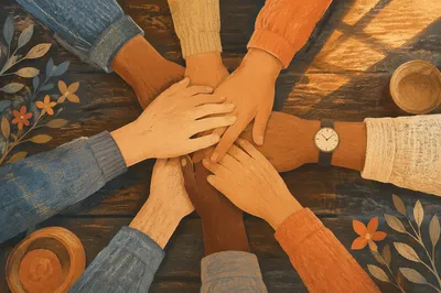 Diverse Hands Stacked in Hopeful Unity