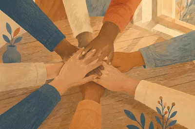 Diverse Hands Stacked in Hopeful Unity