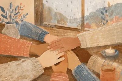 Diverse Hands Stacked in Hopeful Unity