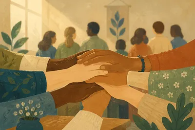 Diverse Hands United in Church Fellowship